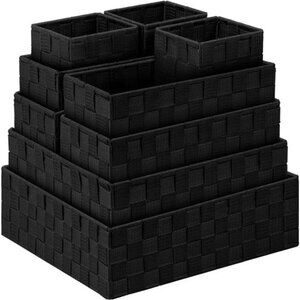 Woven Storage Baskets Set of 9 Black Organizer Bins for Closet Drawer Shelf